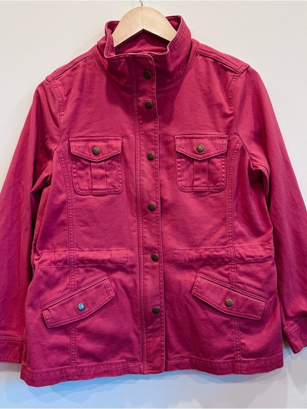 Talbots Coral Utility Lightweight Cotton Jacket Full Zip Pockets Petite Medium